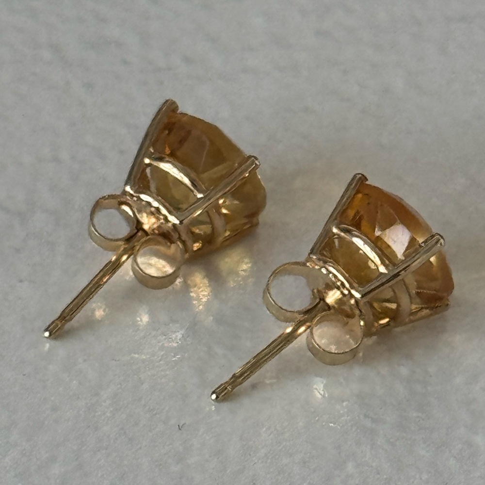 Genuine Citrine Large Studs Solid 14k Yellow Gold - image 4
